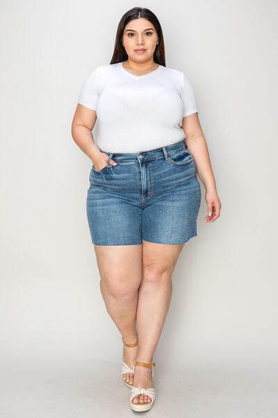 Judy Blue Full Size High Waist Slim Denim Shorts - Amexza