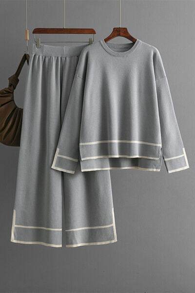 High-Low Round Neck Top and Pants Sweater Set for a perfect OOTD – dress to impress outfits from Amexza