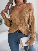 Cable-Knit Cold Shoulder Long Sleeve Sweater for a perfect OOTD – dress to impress outfits from Amexza
