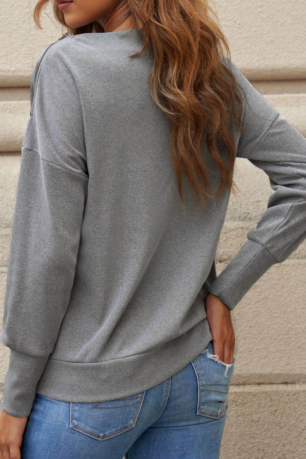 Single Shoulder Long Sleeve Sweatshirt with Zip for a perfect OOTD – dress to impress outfits from Amexza