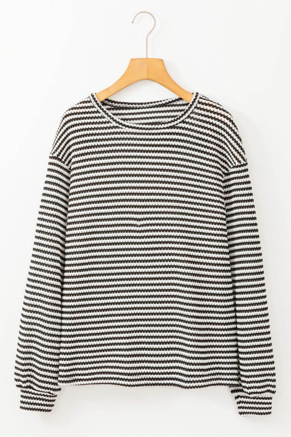 Striped Round Neck Long Sleeve Top for a perfect OOTD – dress to impress outfits from Amexza