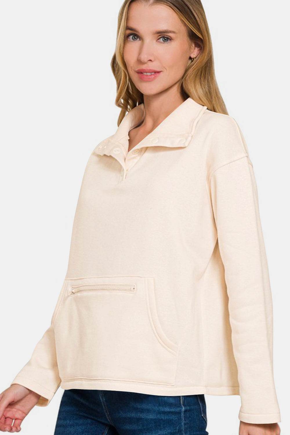 Zenana Turtleneck Half Snap Fleece Sweatshirt for a perfect OOTD – dress to impress outfits from Amexza