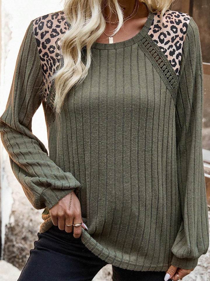 Leopard Round Neck Long Sleeve T-Shirt for a perfect OOTD – dress to impress outfits from Amexza