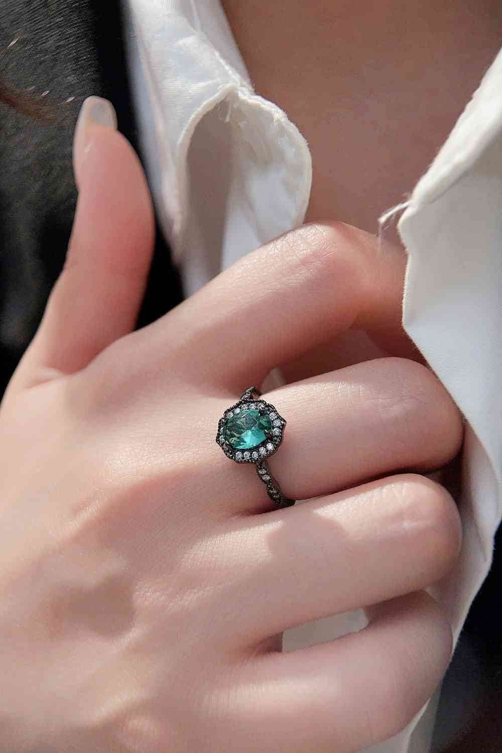 925 Sterling Silver Paraiba Blue Zircon 4-Prong Ring Black for a perfect OOTD – dress to impress outfits from Amexza