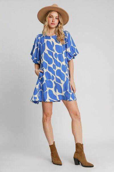 Umgee Two Tone Abstract Print Puff Sleeve Dress for a perfect OOTD – dress to impress outfits from Amexza