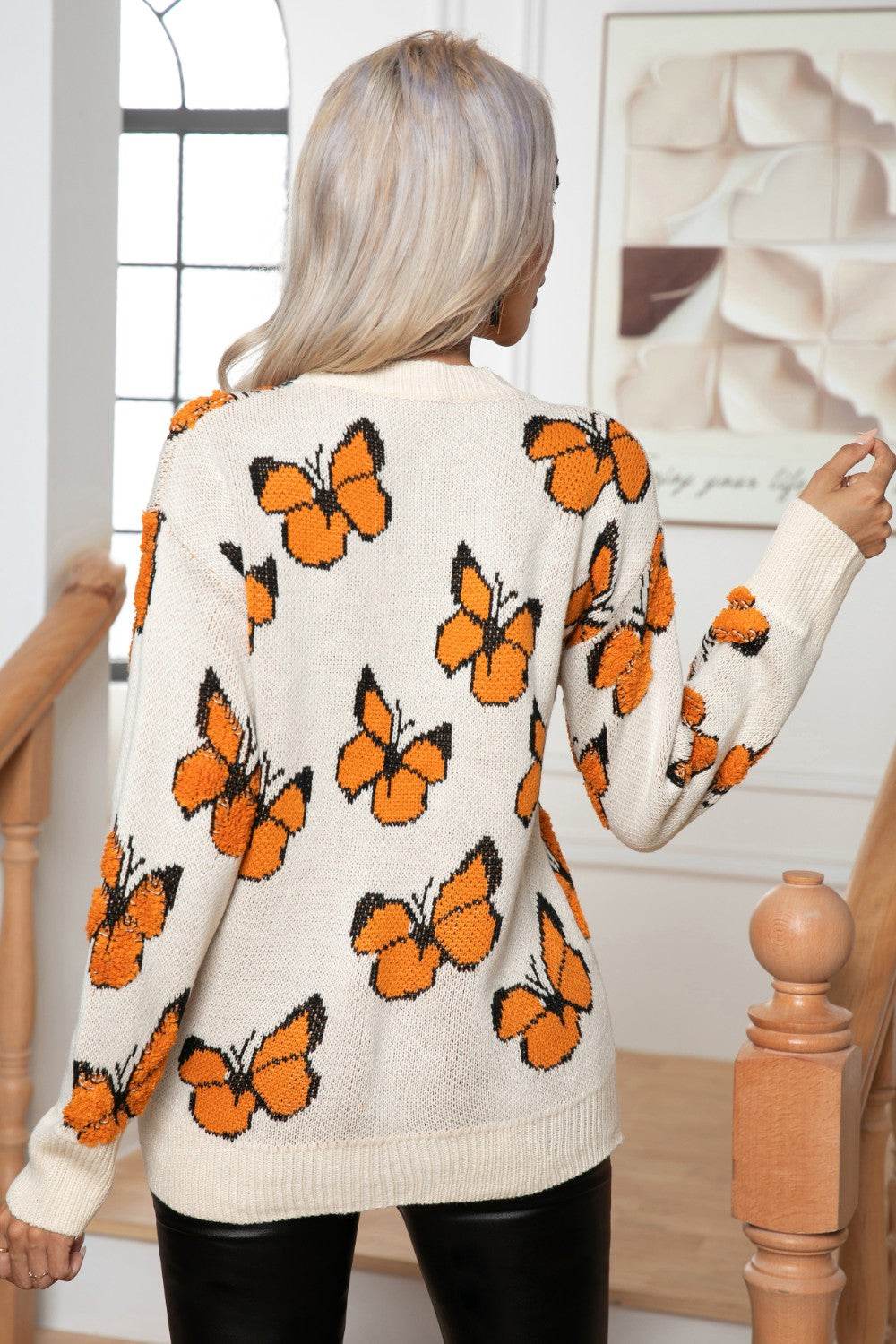 Butterfly Round Neck Long Sleeve Sweater for a perfect OOTD – dress to impress outfits from Amexza