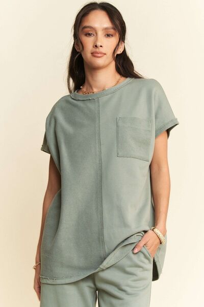 Davi & Dani Round Neck Short Sleeve Top and Pants Set Olive Sage for a perfect OOTD – dress to impress outfits from Amexza