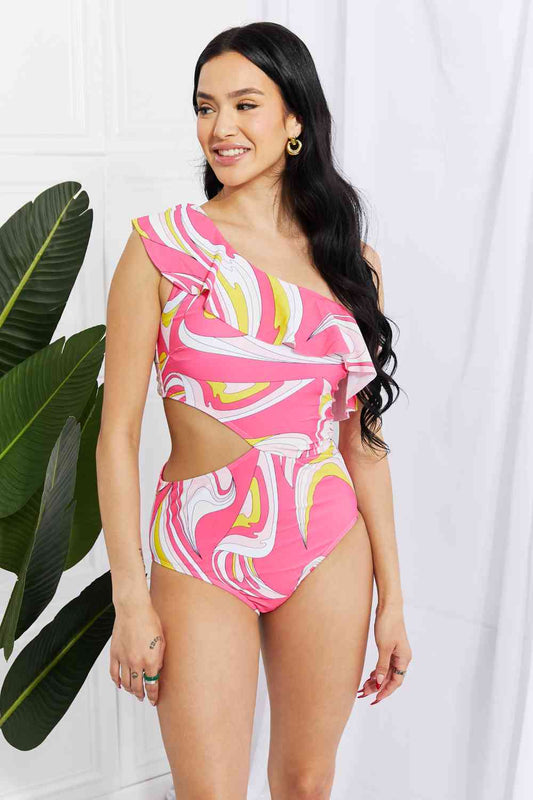 Marina West Swim Vitamin C Asymmetric Cutout Ruffle Swimsuit in Pink Pink for a perfect OOTD – dress to impress outfits from Amexza