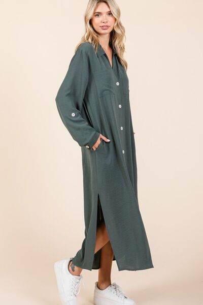 Mittoshop Airflow V-Neck Long Sleeve Button Down Maxi Dress for a perfect OOTD – dress to impress outfits from Amexza
