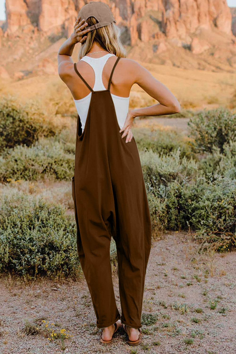 Double Take Full Size V-Neck Sleeveless Jumpsuit with Pockets for a perfect OOTD – dress to impress outfits from Amexza