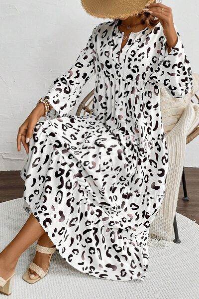 Leopard Notched Long Sleeve Dress for a perfect OOTD – dress to impress outfits from Amexza