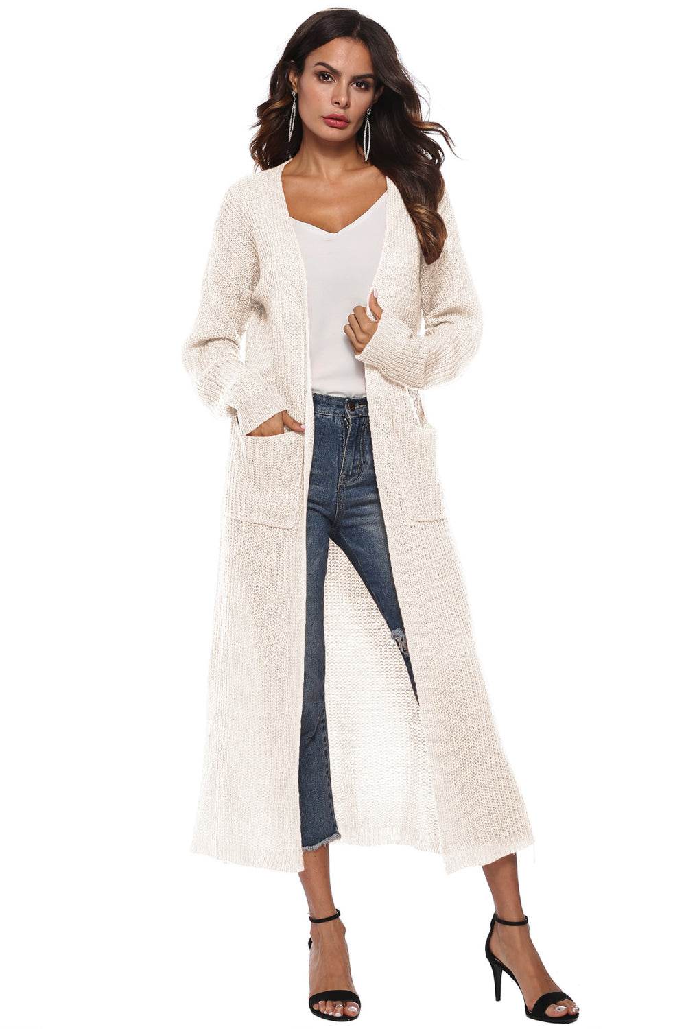 Long Sleeve Open Front Buttoned Cardigan Ivory for a perfect OOTD – dress to impress outfits from Amexza