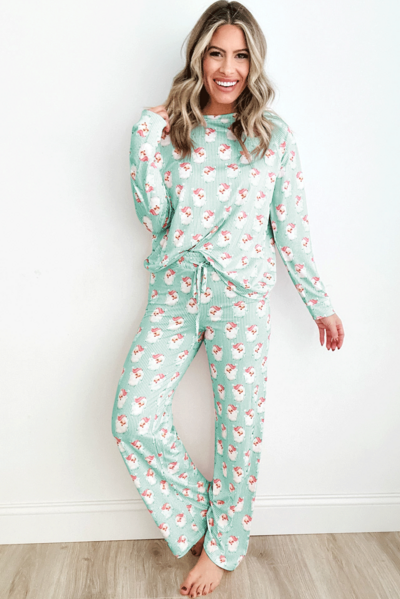 Santa Print Long Sleeve Top and Pants Lounge Set for a perfect OOTD – dress to impress outfits from Amexza