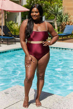 Marina West Swim Wave Break Contrast Trim One-Piece in Wine for a perfect OOTD – dress to impress outfits from Amexza