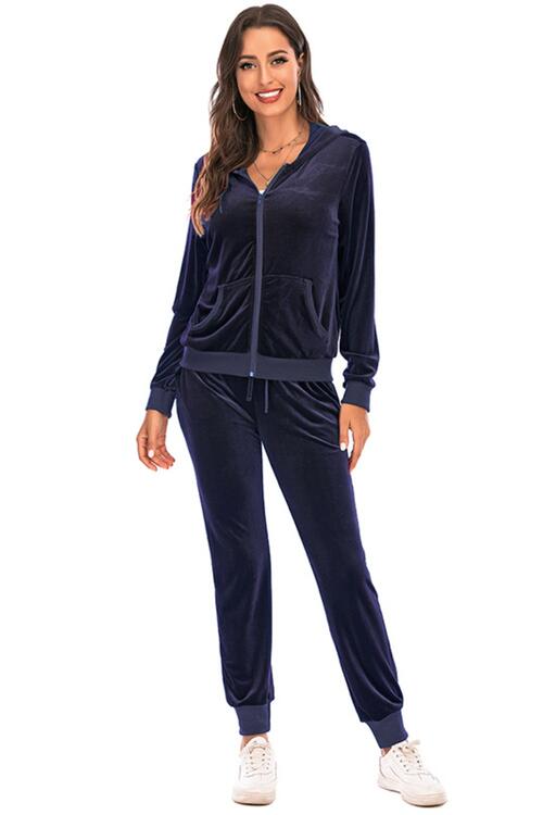 Zip-Up Hooded Jacket and Pants Set for a perfect OOTD – dress to impress outfits from Amexza