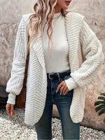 Open Front Long Sleeve Hooded Fuzzy Cardigan - Amexza