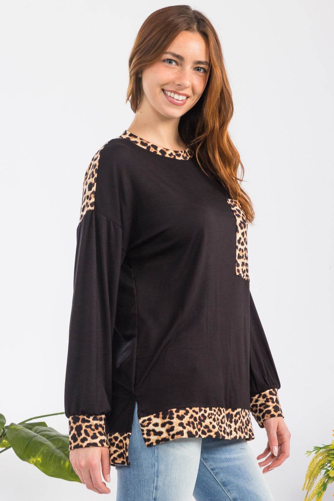 Celeste Full Size Leopard Round Neck Dropped Shoulder T-Shirt - Amexza