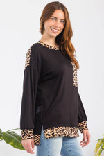 Celeste Full Size Leopard Round Neck Dropped Shoulder T-Shirt - Amexza
