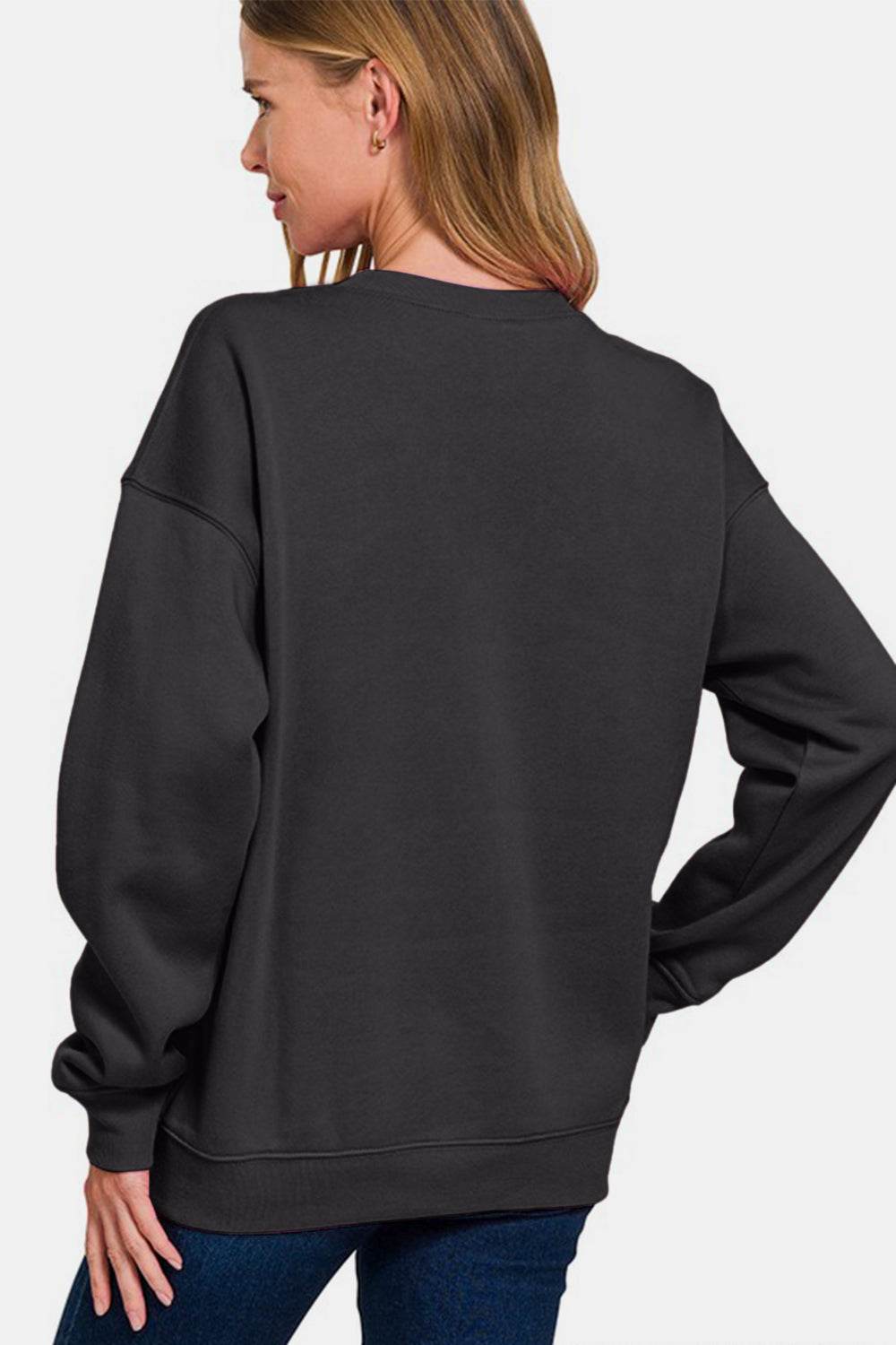 Zenana WEEKEND Round Neck Dropped Shoulder Sweatshirt for a perfect OOTD – dress to impress outfits from Amexza