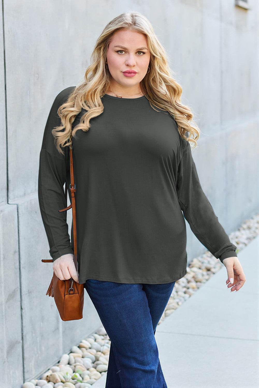 Basic Bae Full Size Round Neck Dropped Shoulder T-Shirt for a perfect OOTD – dress to impress outfits from Amexza