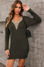 V-Neck Long Sleeve Mini Sweater Dress for a perfect OOTD – dress to impress outfits from Amexza