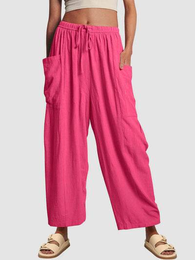 Full Size Wide Leg Pants with Pockets Hot Pink for a perfect OOTD – dress to impress outfits from Amexza