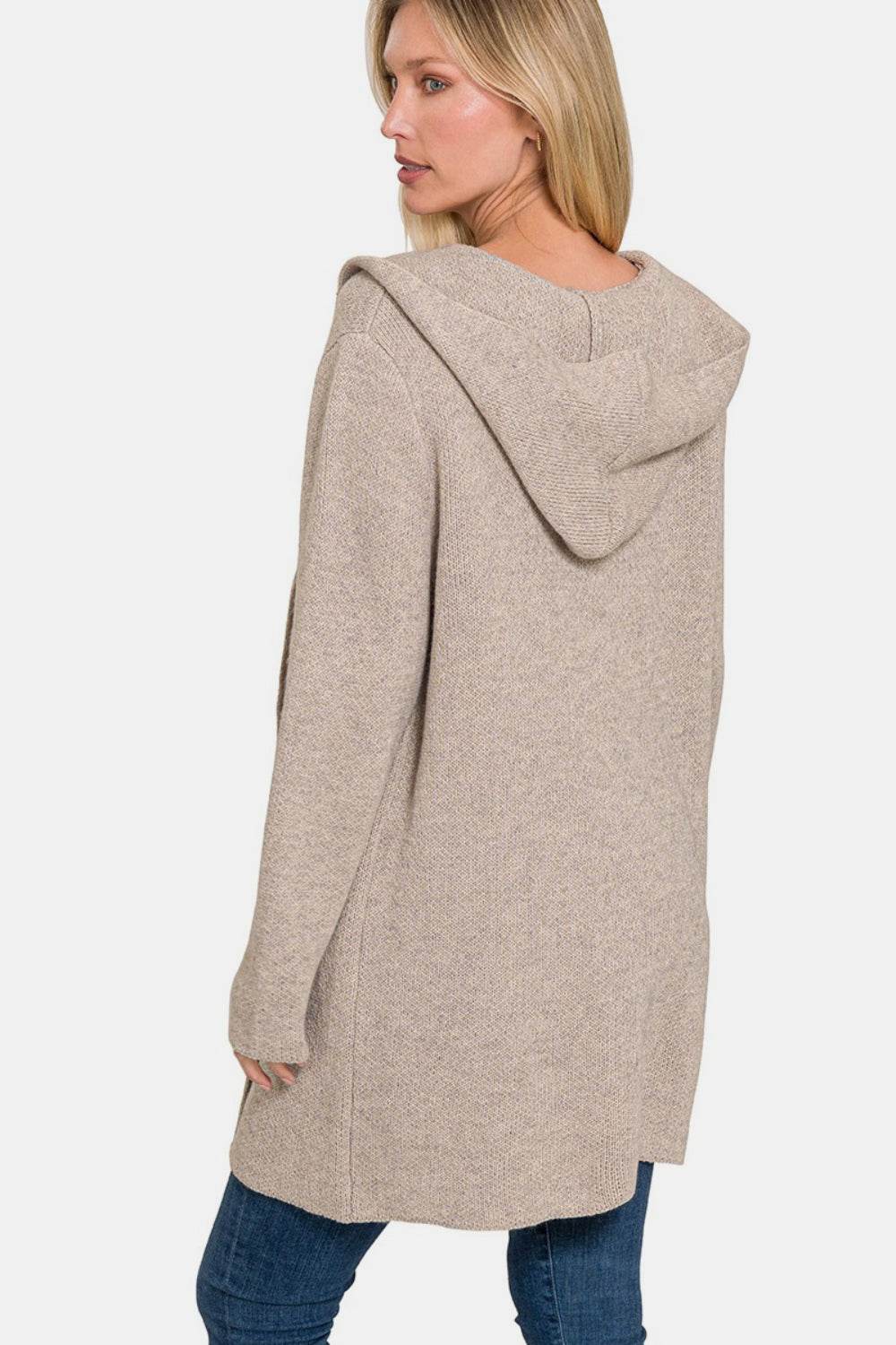 Zenana Hooded Open Front Sweater Cardigan for a perfect OOTD – dress to impress outfits from Amexza