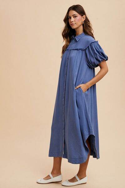 Annie Wear Mineral Washed Button Down Puff Sleeve Shirt Dress for a perfect OOTD – dress to impress outfits from Amexza