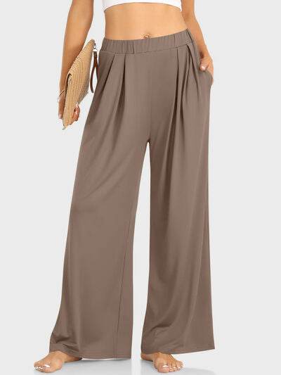 Elastic Waist Wide Leg Pants Taupe for a perfect OOTD – dress to impress outfits from Amexza