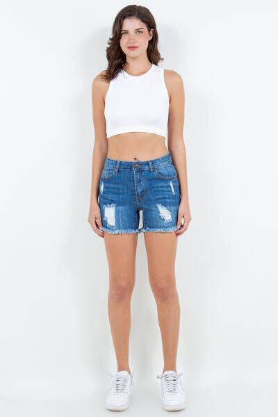 American Bazi High Waist Distressed Frayed Denim Shorts for a perfect OOTD – dress to impress outfits from Amexza