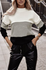 Striped Color Block Long Sleeve Knit Top Black for a perfect OOTD – dress to impress outfits from Amexza