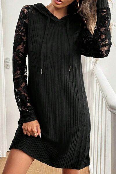 Lace Patchwork Long Sleeve Hooded Dress for a perfect OOTD – dress to impress outfits from Amexza