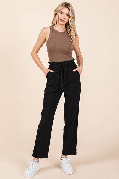 Mittoshop Paperbag Waist Tapered Straight Pants Black for a perfect OOTD – dress to impress outfits from Amexza