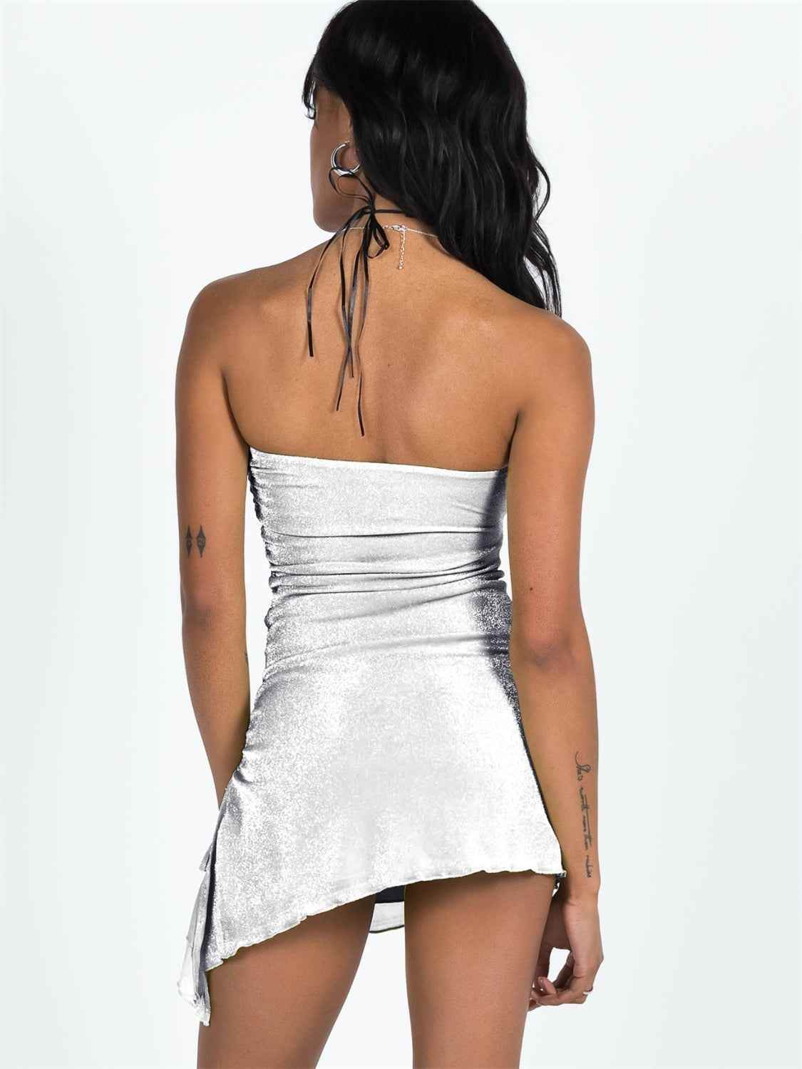 Slit Drawstring Sleeveless Wrap Dress - Amexza