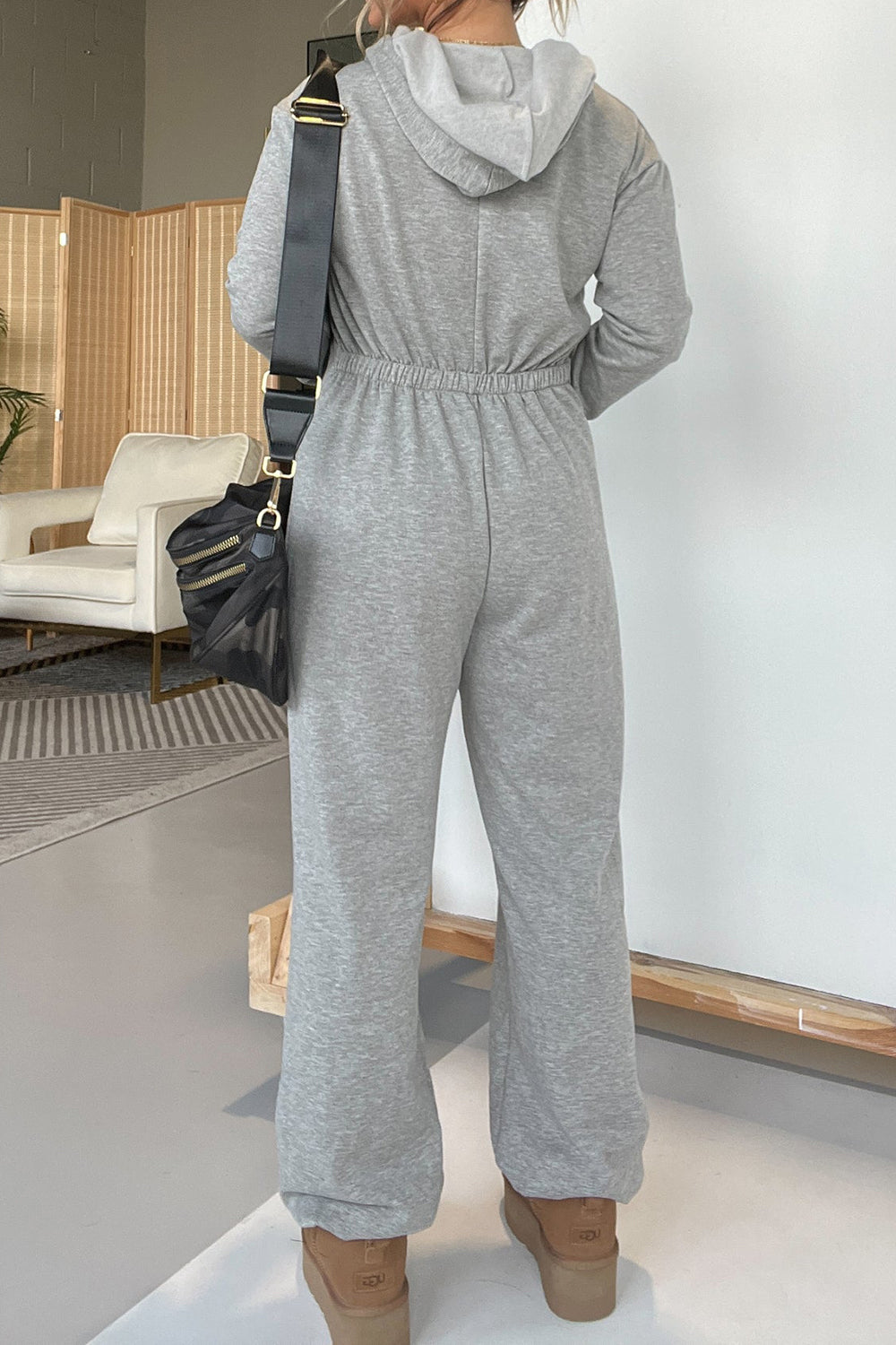 Full Size Drawstring Long Sleeve Jumpsuit - Amexza