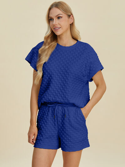 Double Take Full Size Texture T-Shirt and Shorts Set for a perfect OOTD – dress to impress outfits from Amexza