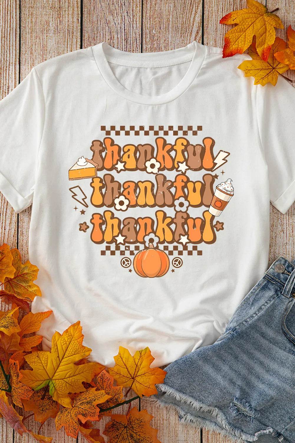 THANKFUL Round Neck Short Sleeve T-Shirt for a perfect OOTD – dress to impress outfits from Amexza