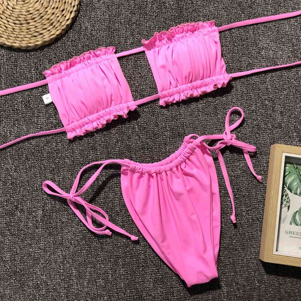 Frill Trim Ruched Bikini Set for a perfect OOTD – dress to impress outfits from Amexza