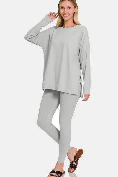 Zenana Full Size Brushed Microfiber Top and Leggings Lounge Set for a perfect OOTD – dress to impress outfits from Amexza