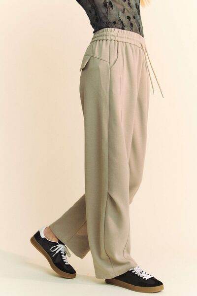 Davi & Dani Drawstring Wide Leg Sweatpants - Amexza