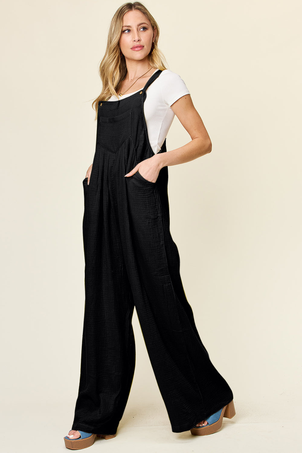 Double Take Full Size Texture Wide Strap Wide Leg Overall for a perfect OOTD – dress to impress outfits from Amexza