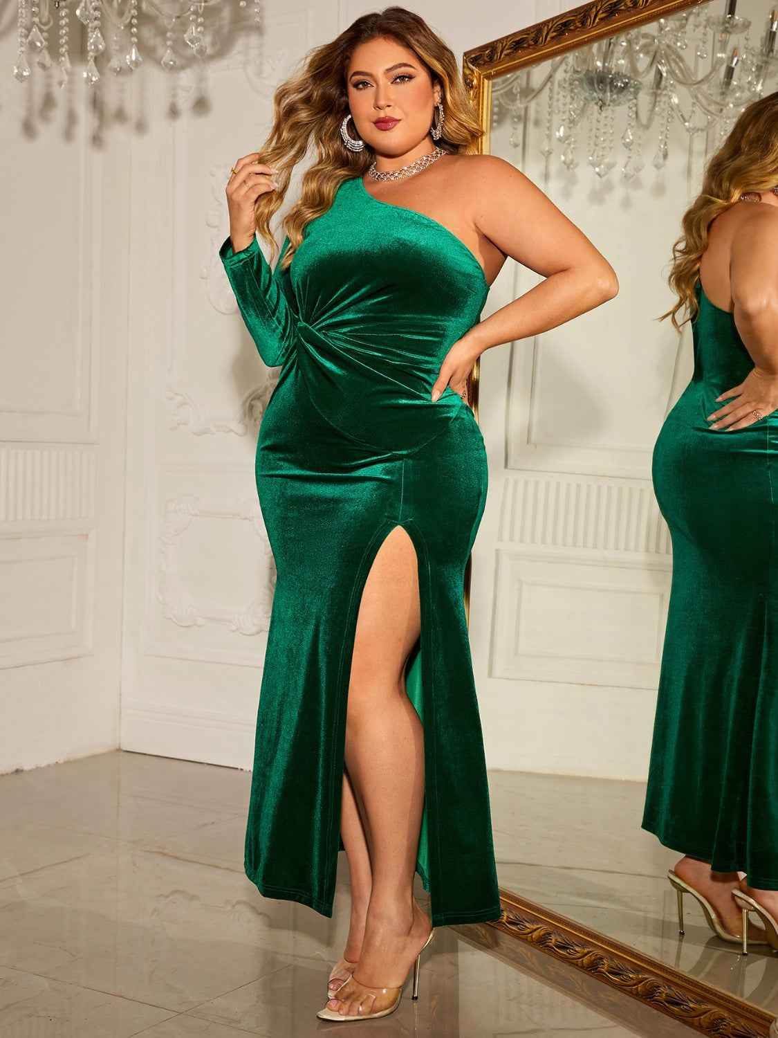 Honey Plus Size One-Shoulder Twisted Split Dress for a perfect OOTD – dress to impress outfits from Amexza