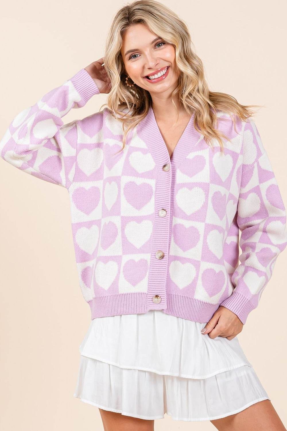 Mittoshop Checkered Heart Button Down Cardigan for a perfect OOTD – dress to impress outfits from Amexza