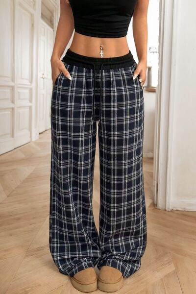 Plaid Wide Leg Pants Black for a perfect OOTD – dress to impress outfits from Amexza