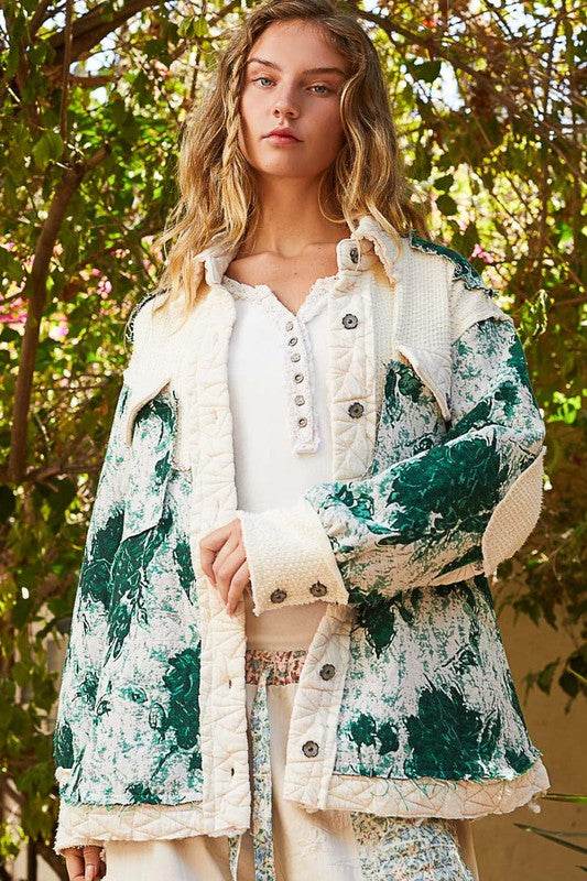 POL Jacquard Patch Collared Neck Quilted Jacket for a perfect OOTD – dress to impress outfits from Amexza