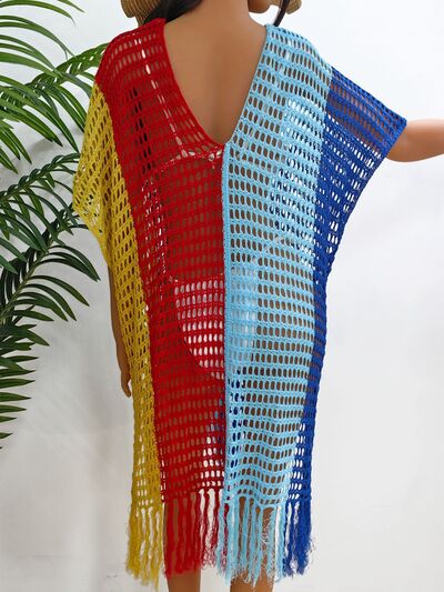 Fringe Color Block Scoop Neck Cover Up for a perfect OOTD – dress to impress outfits from Amexza