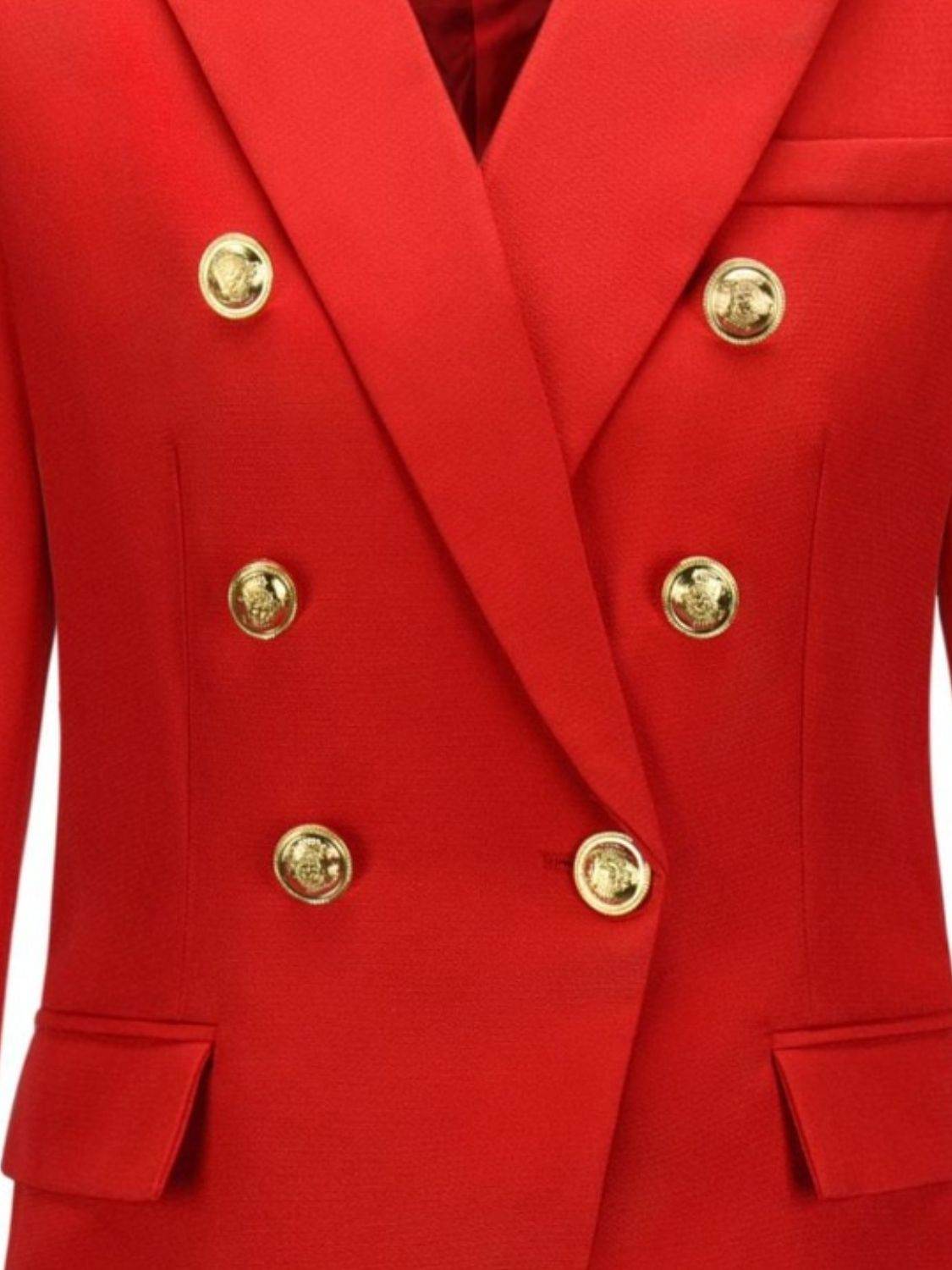 Lapel Collar Long Sleeve Blazer - Amexza