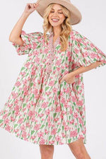 SAGE + FIG Floral Half Button Notched Puff Sleeve Dress Pink for a perfect OOTD – dress to impress outfits from Amexza