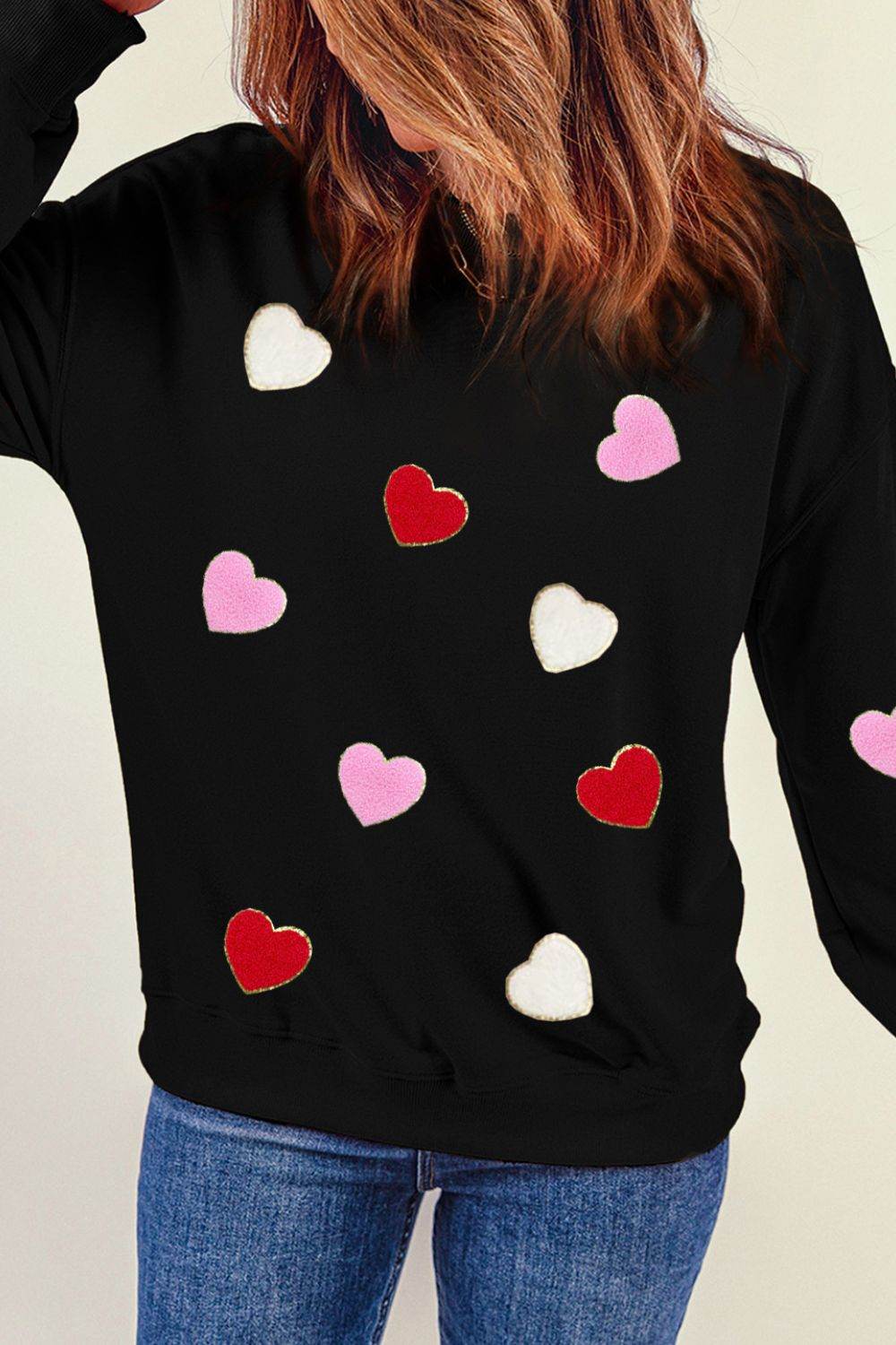 Valentine's Day Contrast Heart Long Sleeve Sweatshirt for a perfect OOTD – dress to impress outfits from Amexza