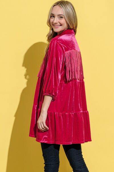 And The Why Fringe Detailed Velvet Shirt Dress for a perfect OOTD – dress to impress outfits from Amexza